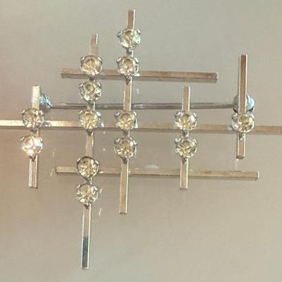 Vintage Deco Style Krementz Silver Tone & Rhinstone Pin