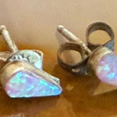 Dainty Pair Of Sterling Silver And Opal Post Earrings