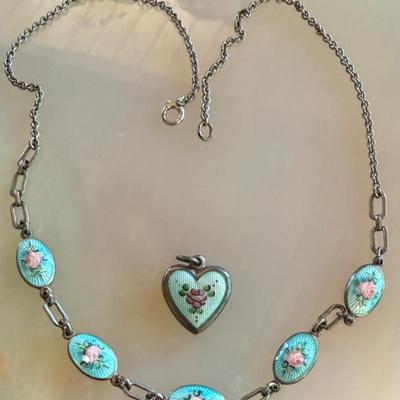 Sterling Silver Enamel Heart Pendant - Sterling Silver Enamel 14 Inch Necklace