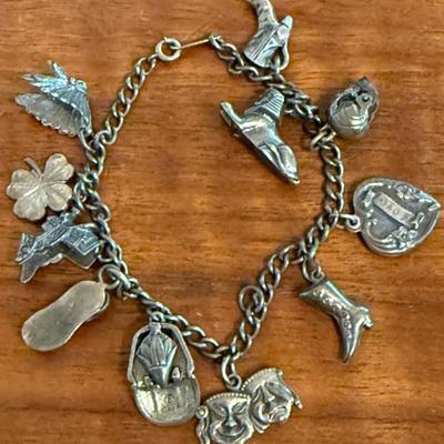 Antique Automade Sterling Silver Jump Ring 7 Inch Charm Bracelet (not All Charms Are Strrling)