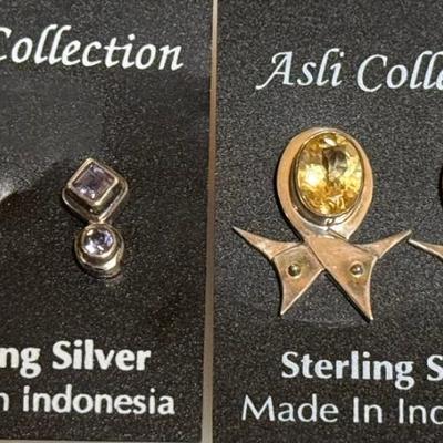 2 Pairs Of Sterling Silver Handmade Earrings - Faceted Tanzanite And Faceted Citrine - Weight 10.96 Grams