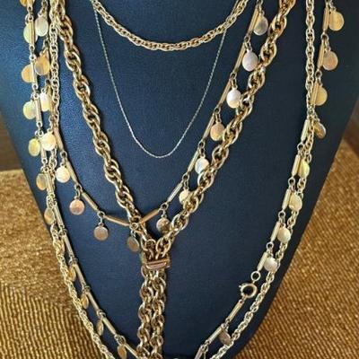 Assorted Vintage Gold Tone Statement Necklaces - Lariat - Monet - Chain