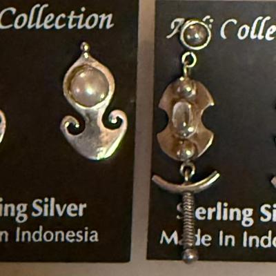 2 Pairs Of Sterling Silver Handmade Earrings Pearl And Moonstone - Weight 12.06 Grams