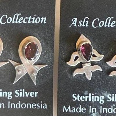 2 Pairs Of Hand Made Sterling Silver And Faceted Garnet Stone Earrings - Total Weight 12.34 Grams