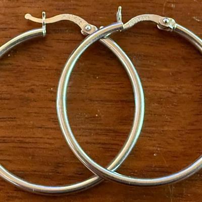 Pair Of 14k White Gold Hoop Earrings - Total Weight 2.89 Grams