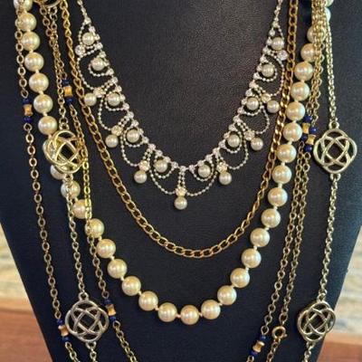 Vintage Designer Costume Necklaces - Faux Pearl - Rhinestone - Dante - Fornash