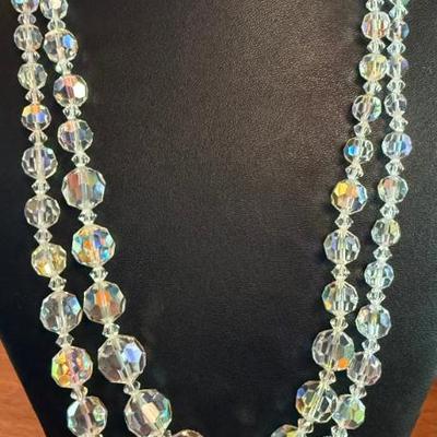 Gorgeous Cut Crystal Graduated Bead Double Strand Vintage Necklace
