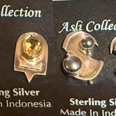 2 Pairs Of Sterling Silver Handmade Earrings Hematite And Faceted Citrine Posts - Weight 16.8 Grams