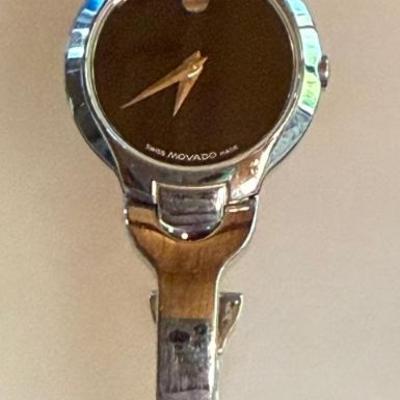 Swiss Movado Kara Genuine Round Cut Diamond Black Face Silver Tone Original Band Ladies Watch