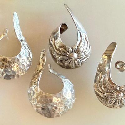 (2) Pairs Of Sterling Silver Hand Made Ear Cuffs - Total Weight - 42. 5 Grams