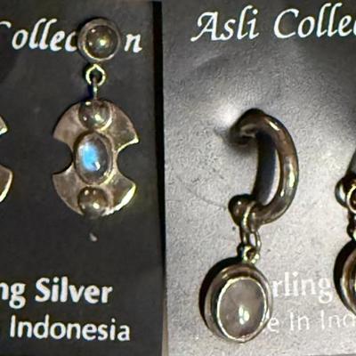 2 Pairs Of Sterling Silver Handmade Earrings - Quartz And Moonstone - Weight 12.76 Grams