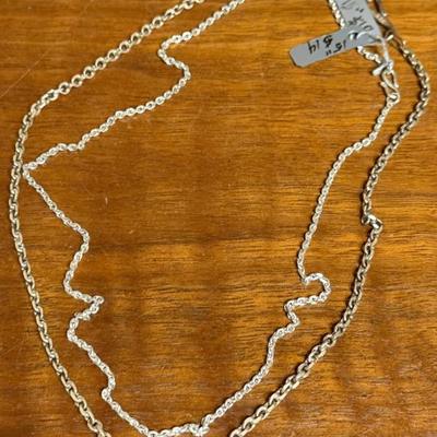 (2) Sterling Silver Handmade 15 Inch Chain Necklaces - Totaal Weight 11.34 Grams