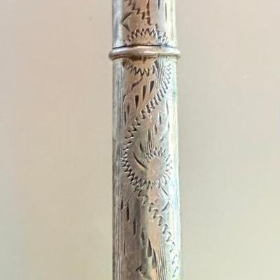 Antique Sterling Silver Etched 2.25 Inch Needle Case - Weighs 6.04 Grams