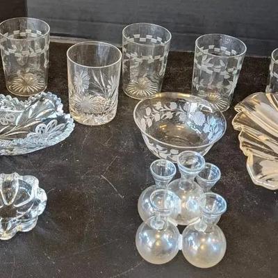 Sale Photo Thumbnail #36: Etched And Pressed Glass Serving And Decor Lot Featuring Mikasa