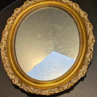 Sale Photo Thumbnail #11: Antique Ornate Round Wall Mirror – Gold Frame