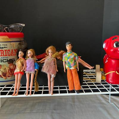 Vintage Dress Up Dolls, Cats Eyes Glasses, American Bricks, Pull Toy