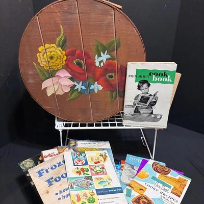 Hand Painted Cheese Box w Vintage Cookbooks