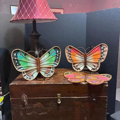 Bentwood Bamboo Butterfly Wall Hangers, Wooden Chest, Lamp