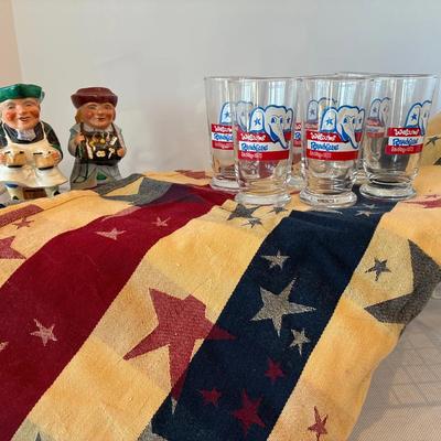 Vintage Republican Juice Glasses, Toby Mugs, Patriotic Tablecloth 