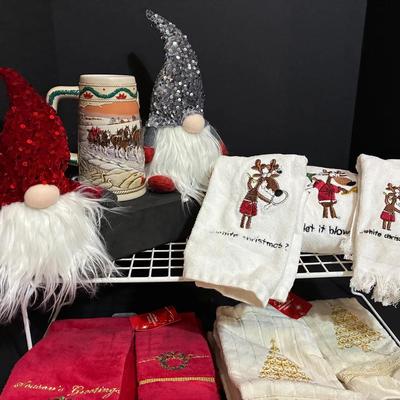 Christmas Towels, Gnomes, Budweiser Stein