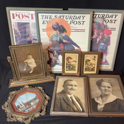 Antique Framed Photos * Vintage Framed Hummel Prints & Saturday Evening Post 