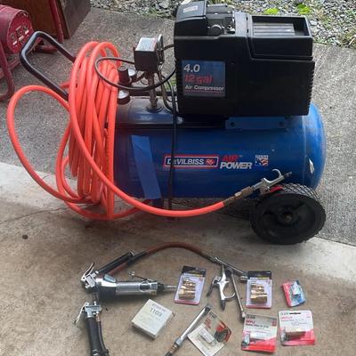 Devilbiss 12 Gal Air Compresser & New Accessories & Long Hose & 7 Gallon Air Tank