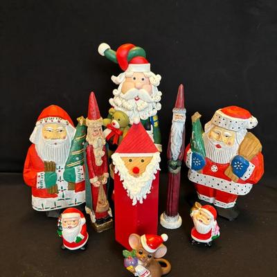 Collection of Wooden , Clay , Resin Santa’s and Ceramic Mouse