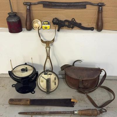 Vintage Tool Lot * Vernier & Davis Compasses; Draw Knife; Corn Knife & More!