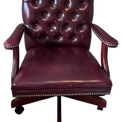 Dark Red Tufted Vinyl Material Swivel Office Chair 