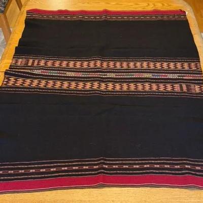 Black Artisan Hand-Woven Aguayo Textile Art From Bolivia * 100% Wool 