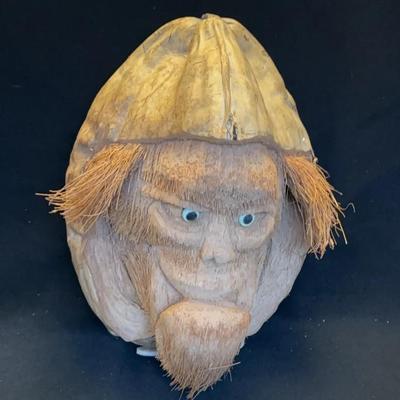 Hawaii Carved Coconut Shell Face Sculpture 