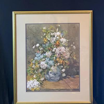 Custom Framed Large 32” x 27” Renoir ‘ Spring Bouquet ‘ Print 