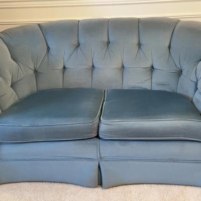 Vintage Flexsteel Tufted Blue Loveseat * Soft Velour-Feel Sofa 