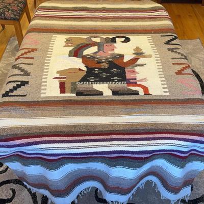 Vintage Handmade Mexican Pictorial Multicolor Tapestry * Aztec Rug, Wall Hanging Or Blanket 