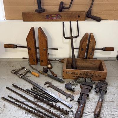 Wood Vices, Cast Iron Trident! & Other Vintage Tools * Auger Bits; Wrenches & More