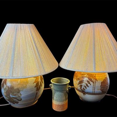 2 Handmade Pottery Base Table Lamps , Art Pottery Vase 
