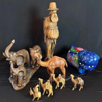 Wooden Carved Traveler Figure 4x16x6” * Large Camel 8x6x3” * 