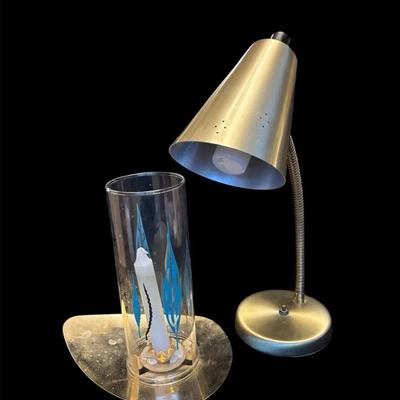 Mid Century David Douglas Atomic Hurricane Lamp , Gold Tone Desk Lamp 