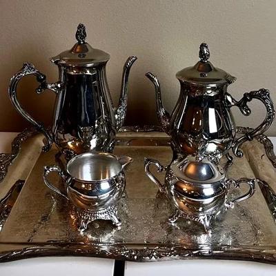 Rogers Vintage Silverplate Tea Service Set * Tray * 2 Tea Pots * Cream & Sugar