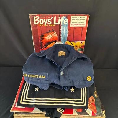 10 ~ 1950’s Boys ‘ Life Magazines , Vintage Wool Sailor Top and Boy Scouts Shirt 