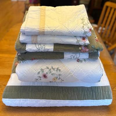 2 Queen Floral Detail Quilted Bedspreads with Shams , 81 x 81”