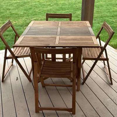 Modern Folding Patio Table & 4~Chairs * Likely Teak Wood  