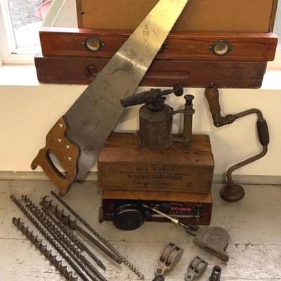 Vintage Tools * All Steel Valve Grinder; Stanley Level; Oil Blow Lamp 