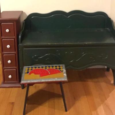 3 Wooden Decor Pieces * Storage Bench * Stack of Drawers * Cute Stool
