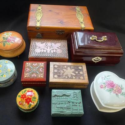 10 Jewelry and Trinket Boxes , Polish Wood , Steinbach , Mikasa , India , Metal
