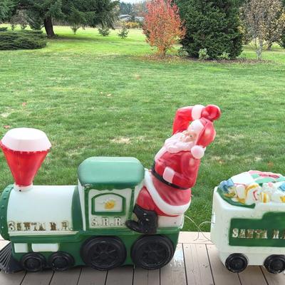 Vintage Blowmold Light Up  Santa Train Outdoor Decor 