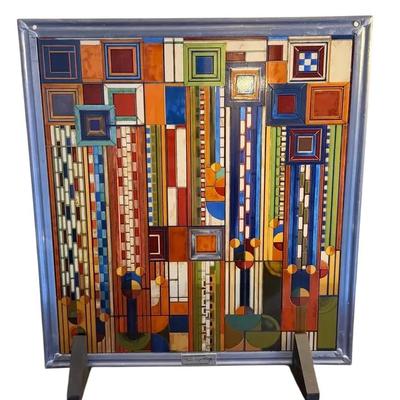 Exquisite FRANK LLOYD WRIGHT Stained Glass with Metal Frame 