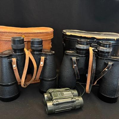 2 Vintage Binoculars with Cases , Omega & Tasco  , Field Glasses 