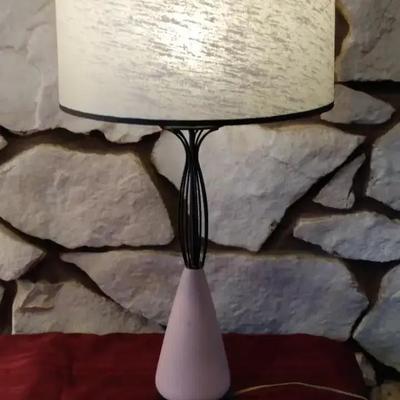 Mid Century Lamp-Drum Shade & Pink Base