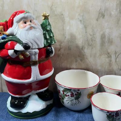 Santa Cookie Jar And Limited Edition Bowls